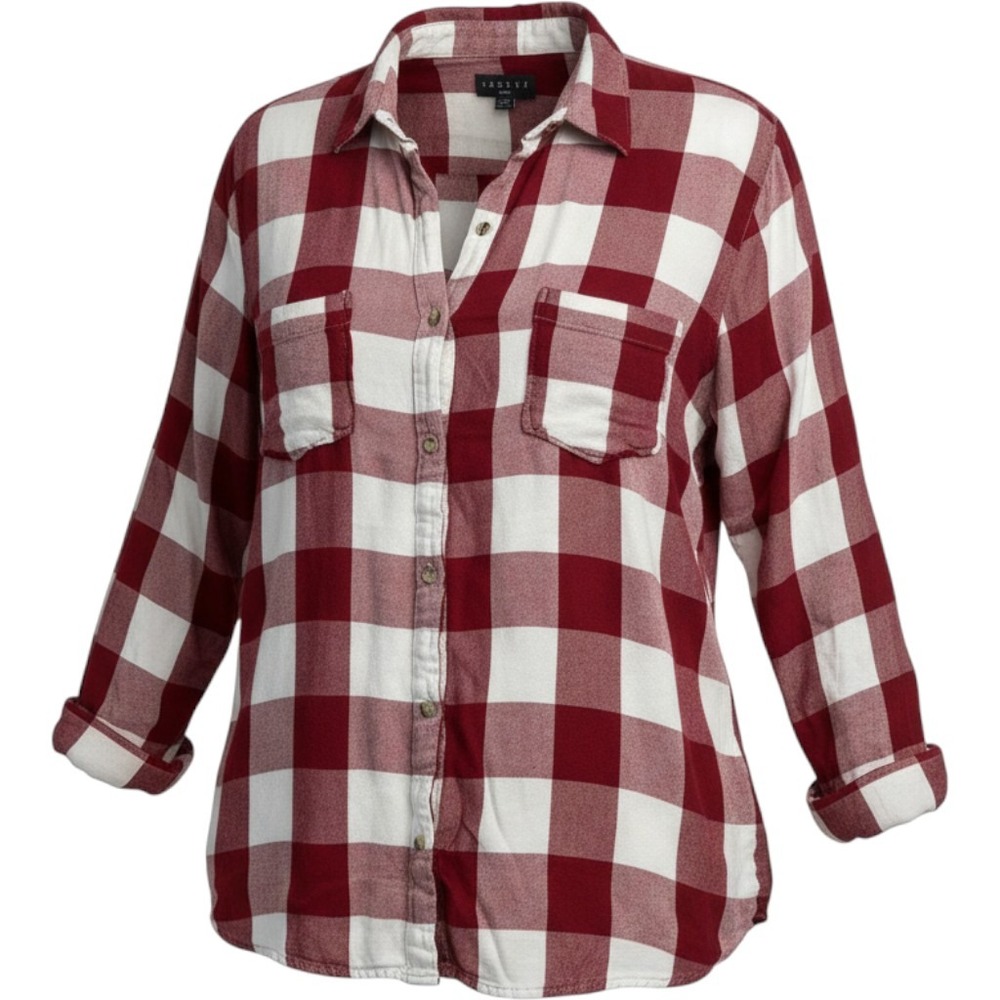 Tinsel Women XXL Red White Buffalo Plaid Button Down Viscose Shirt FXT3002W3423